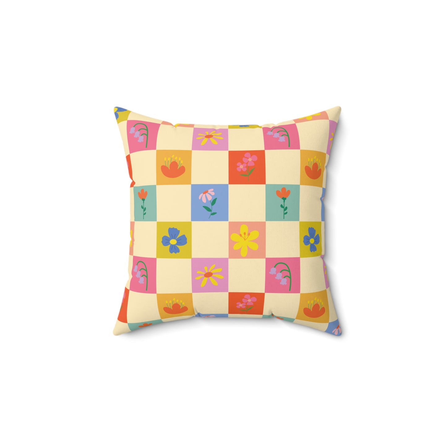 Spun Polyester Square Pillow - Flower Pattern