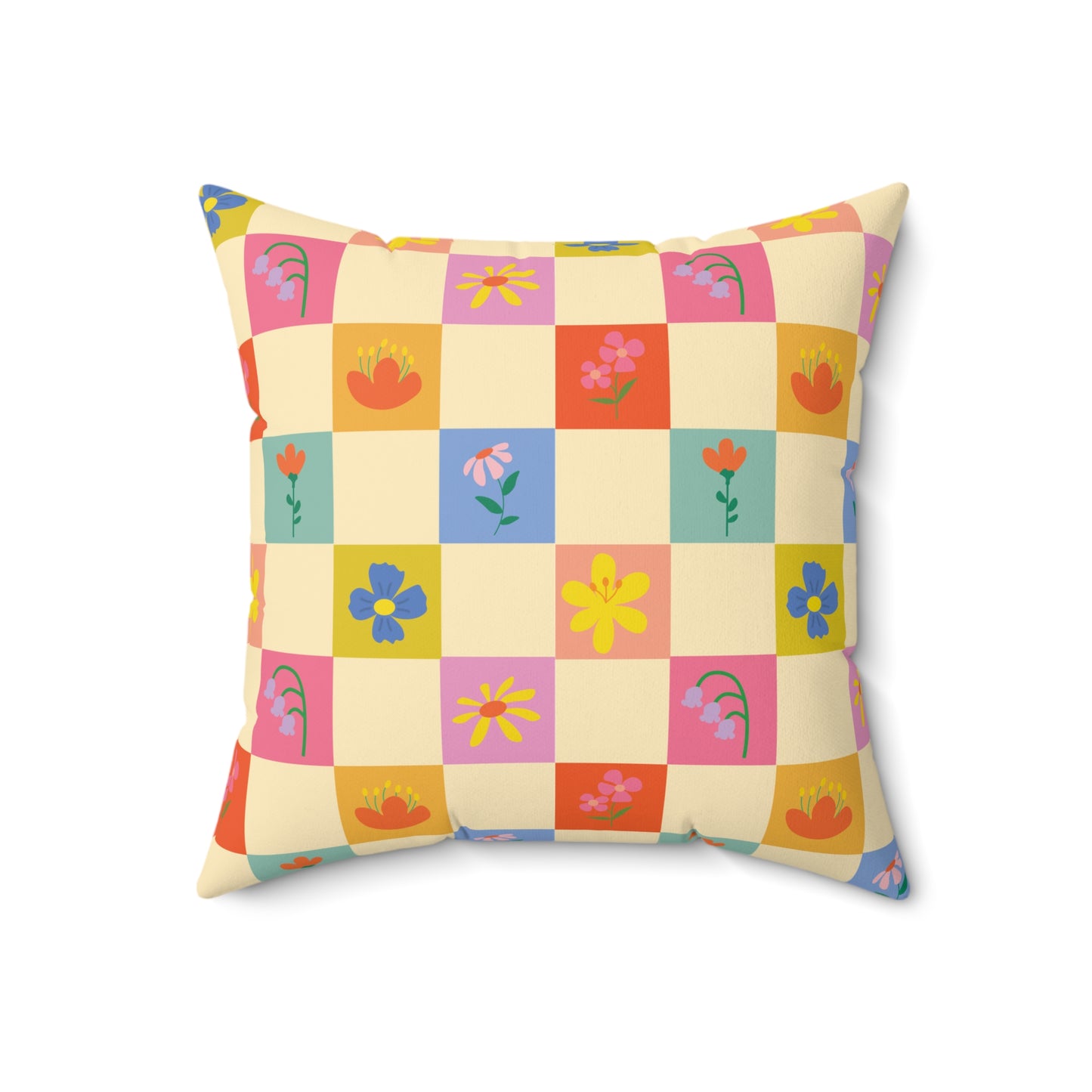 Spun Polyester Square Pillow - Flower Pattern