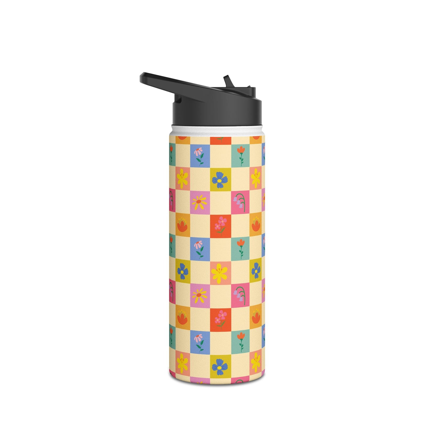 Stainless Steel Water Bottle, Standard Lid - Flower Pattern