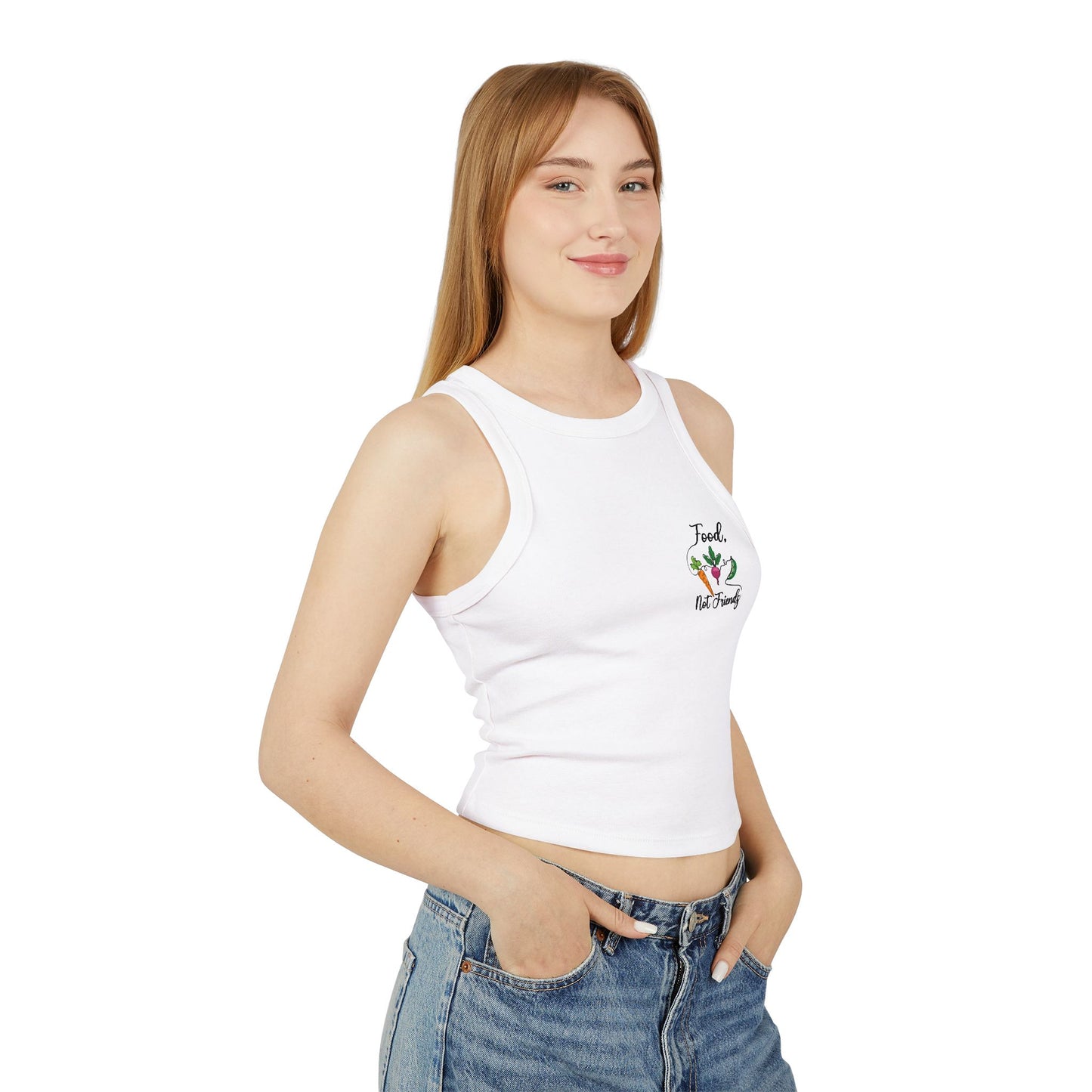 Women's Micro Rib Racer Tank Top - Food not Friends