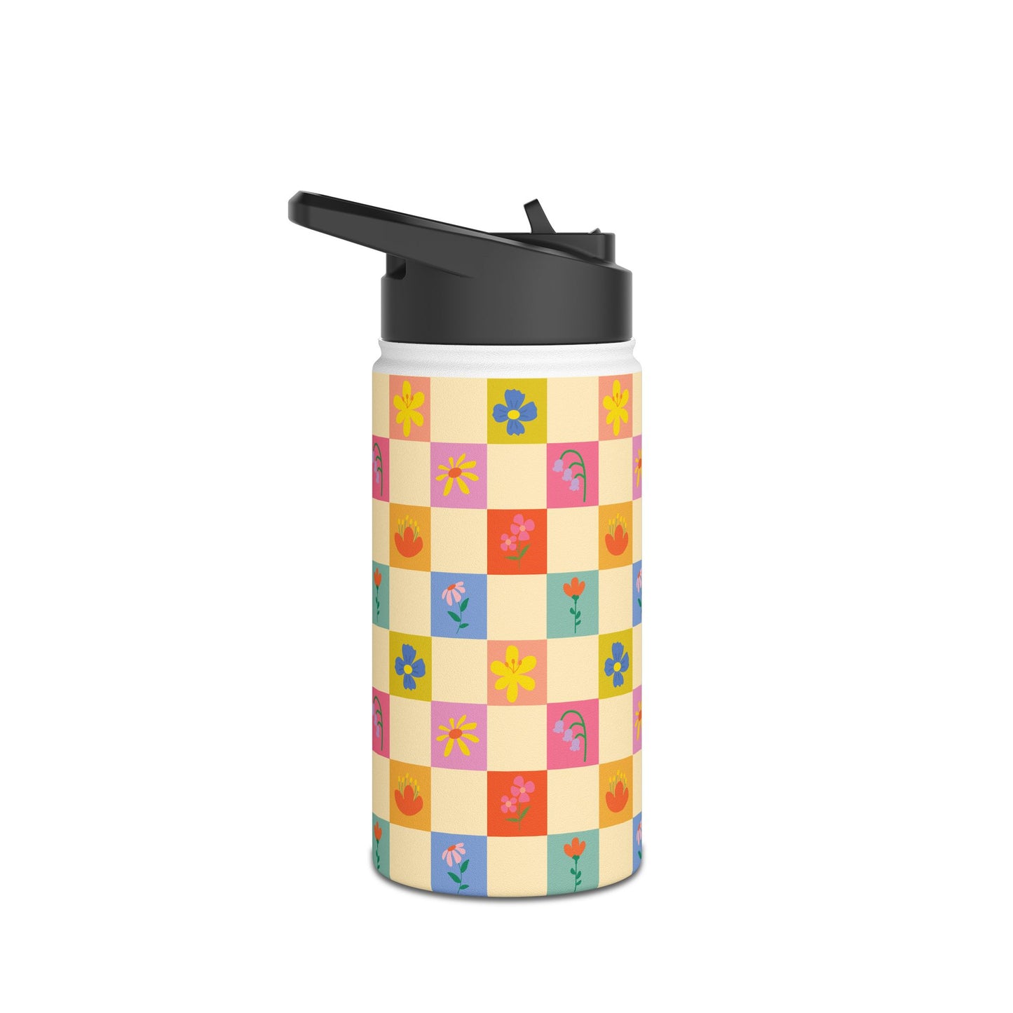 Stainless Steel Water Bottle, Standard Lid - Flower Pattern