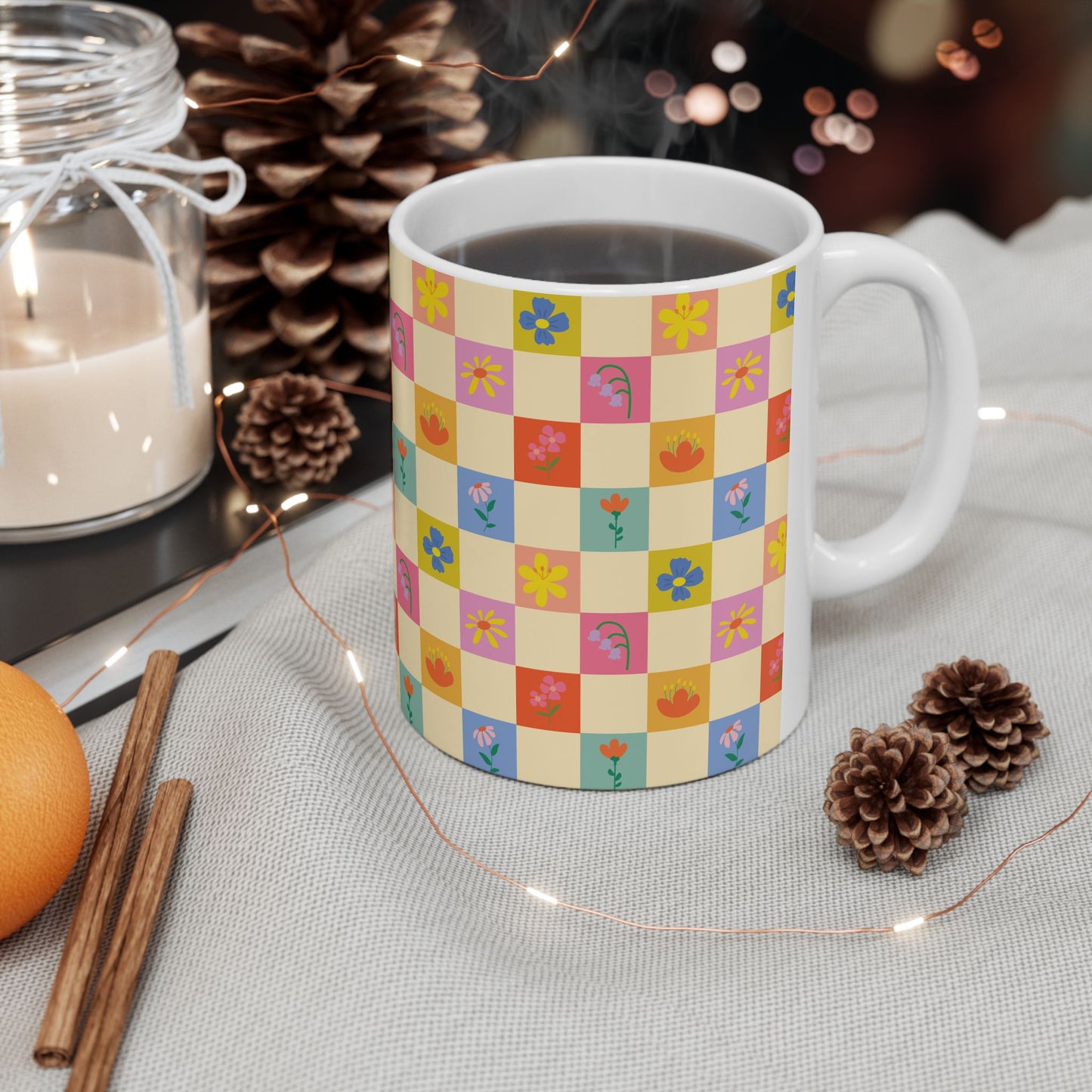 Ceramic Mug, (11oz, 15oz) - Flower Pattern