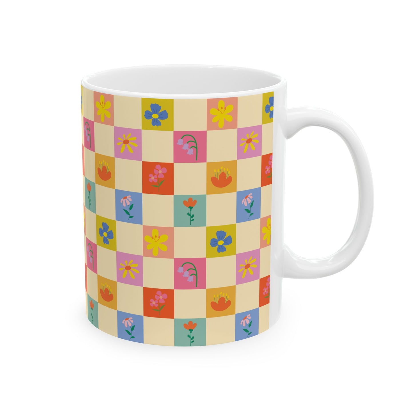 Ceramic Mug, (11oz, 15oz) - Flower Pattern