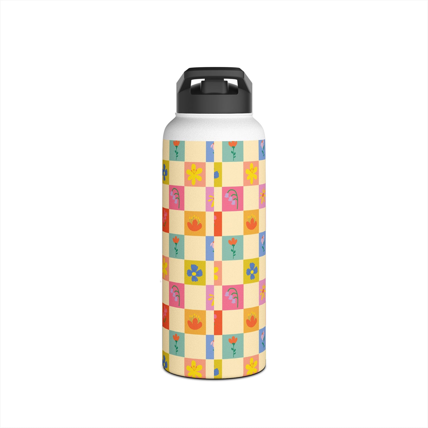 Stainless Steel Water Bottle, Standard Lid - Flower Pattern