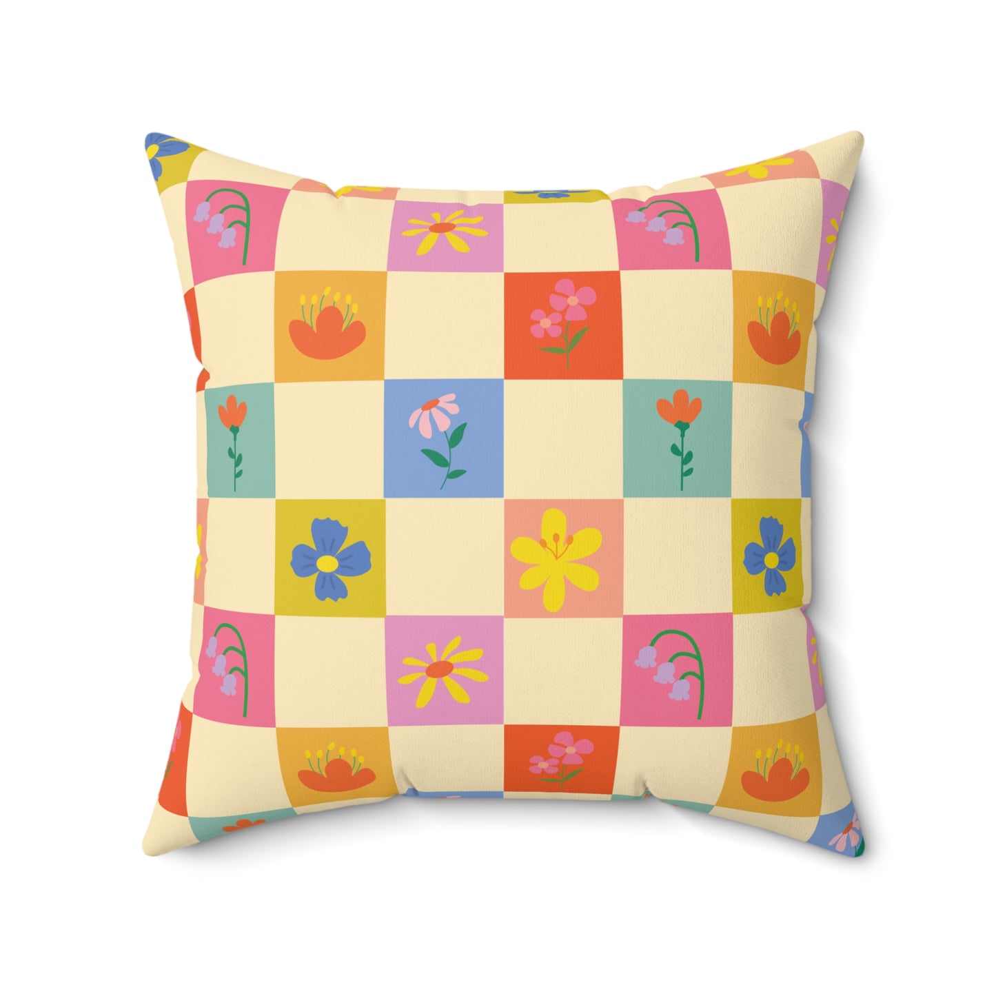Spun Polyester Square Pillow - Flower Pattern