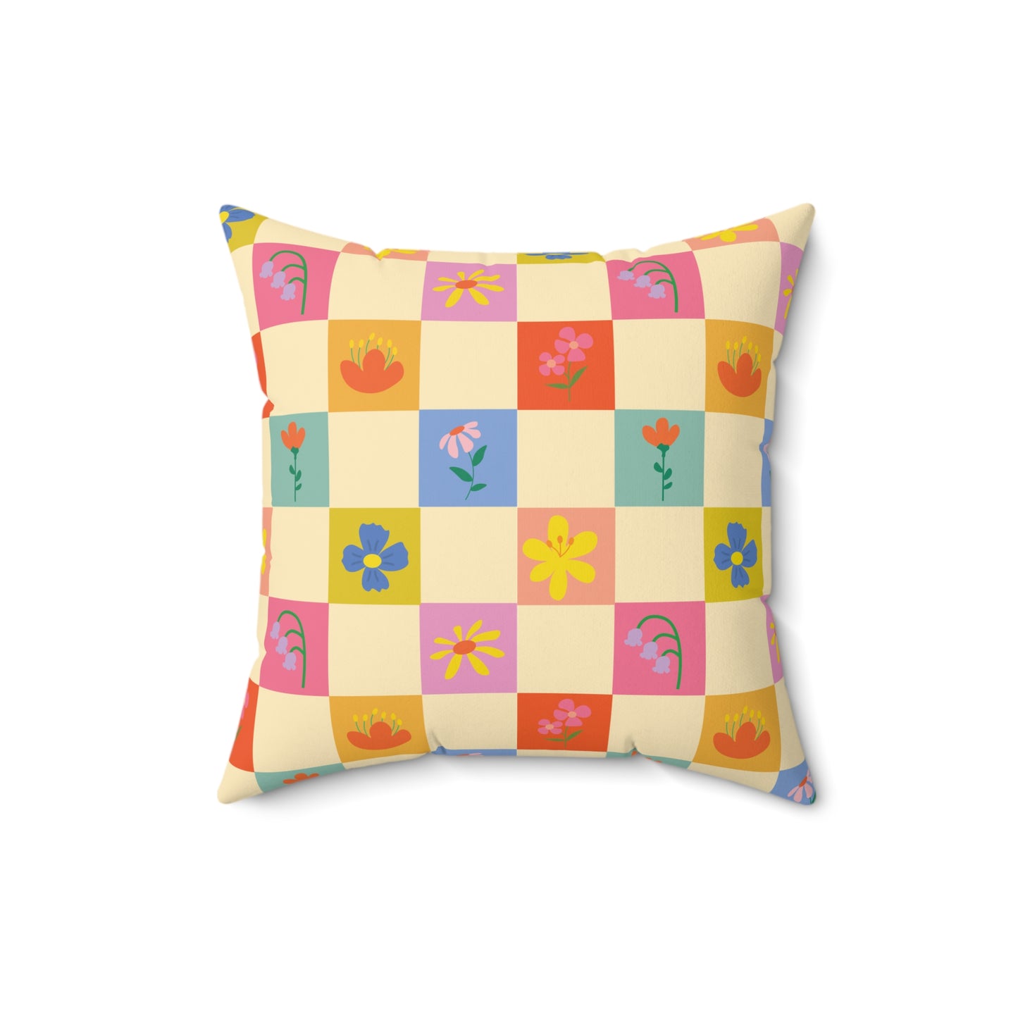 Spun Polyester Square Pillow - Flower Pattern