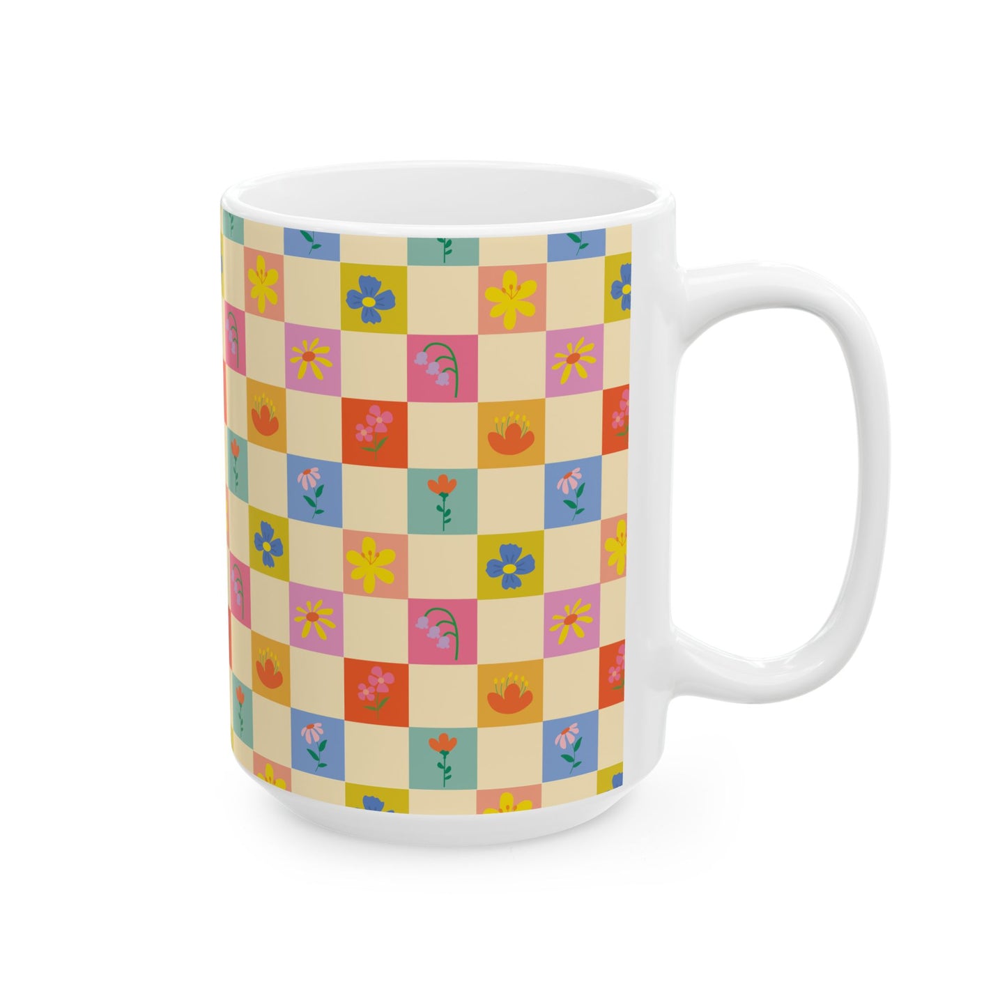 Ceramic Mug, (11oz, 15oz) - Flower Pattern
