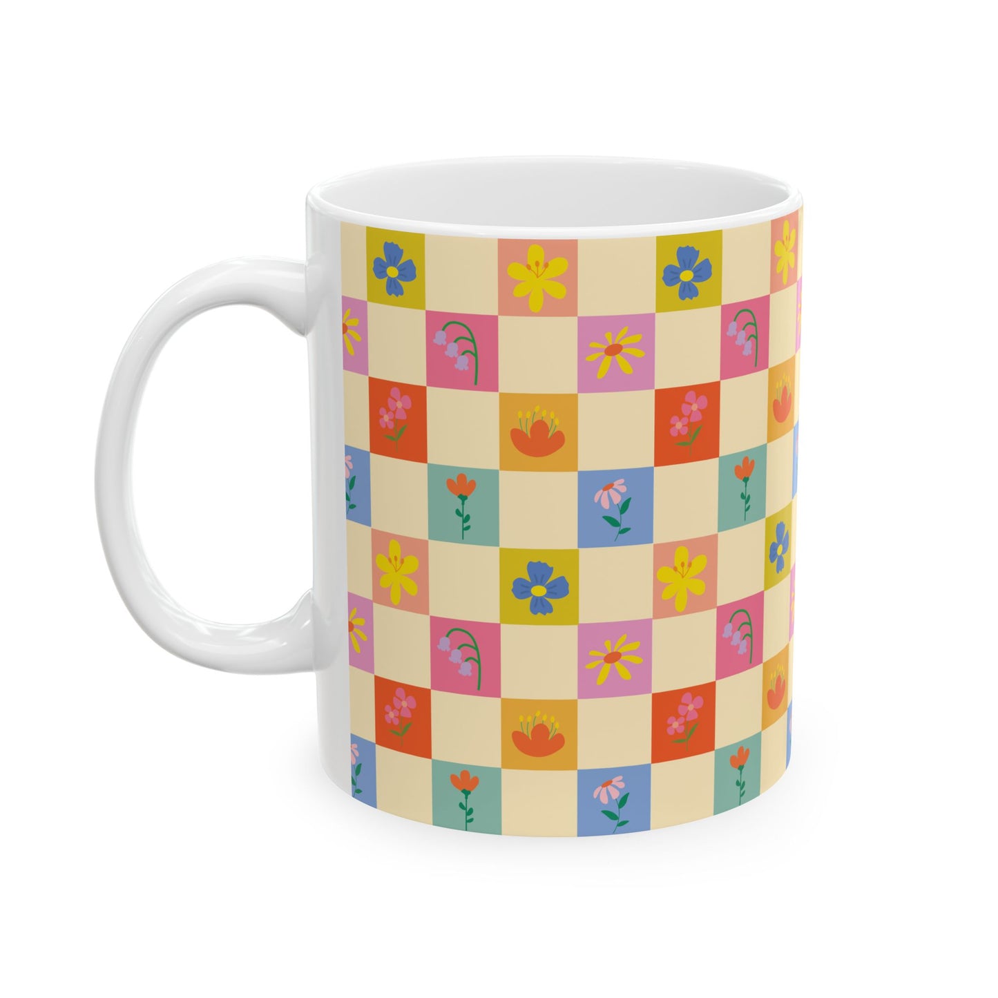 Ceramic Mug, (11oz, 15oz) - Flower Pattern