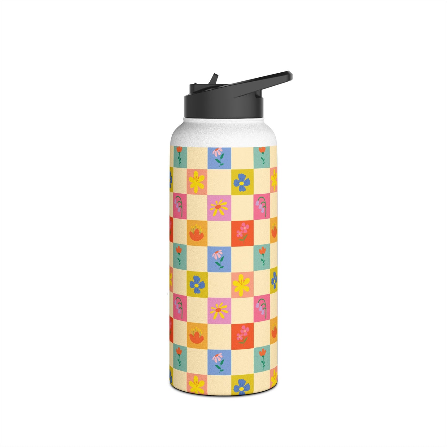Stainless Steel Water Bottle, Standard Lid - Flower Pattern