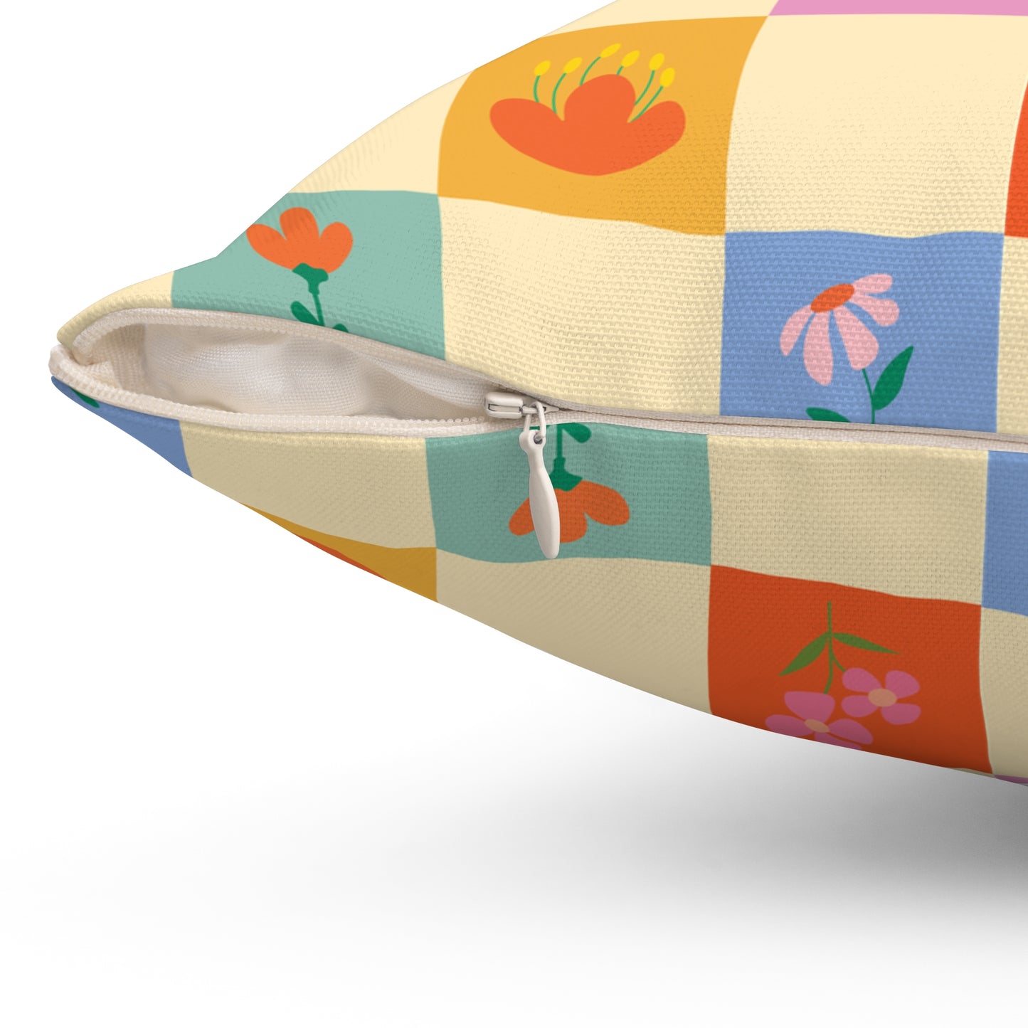 Spun Polyester Square Pillow - Flower Pattern