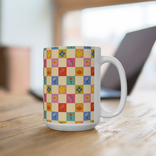Ceramic Mug, (11oz, 15oz) - Flower Pattern