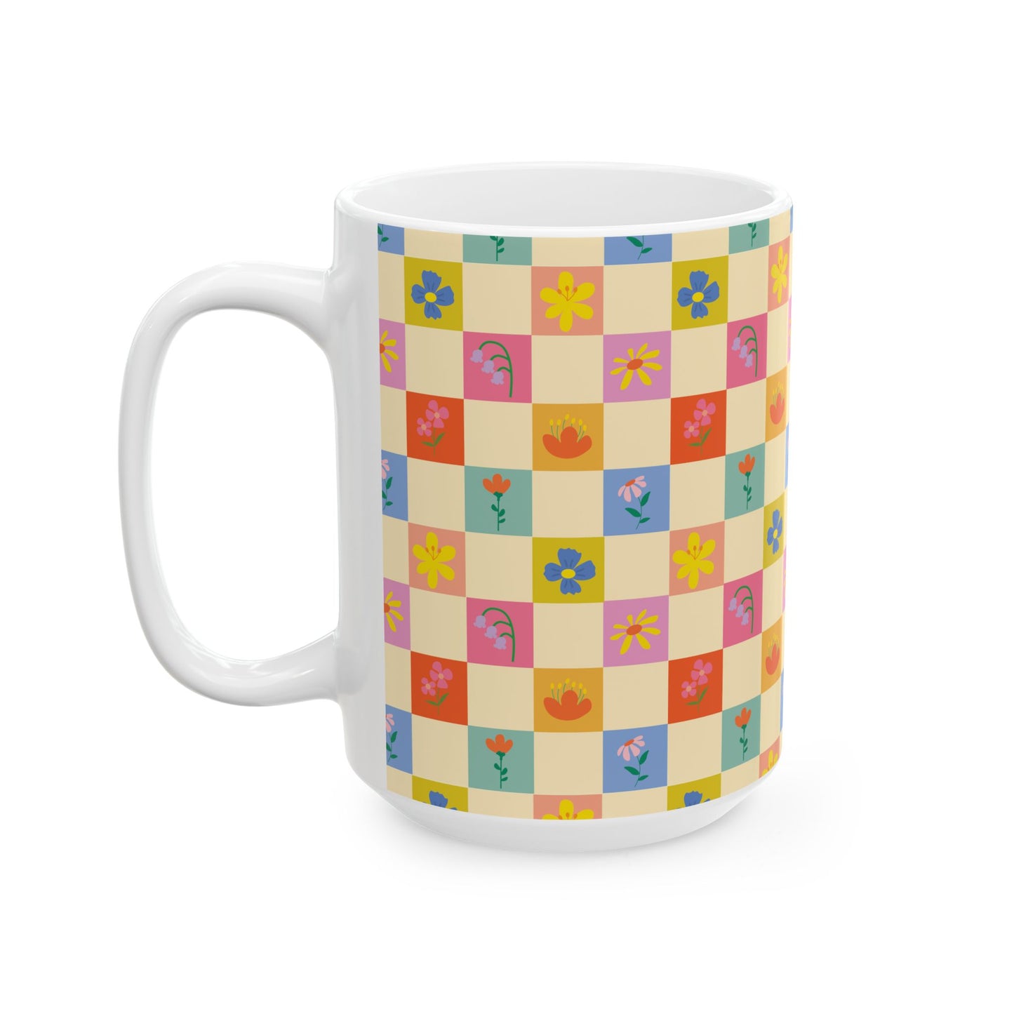 Ceramic Mug, (11oz, 15oz) - Flower Pattern