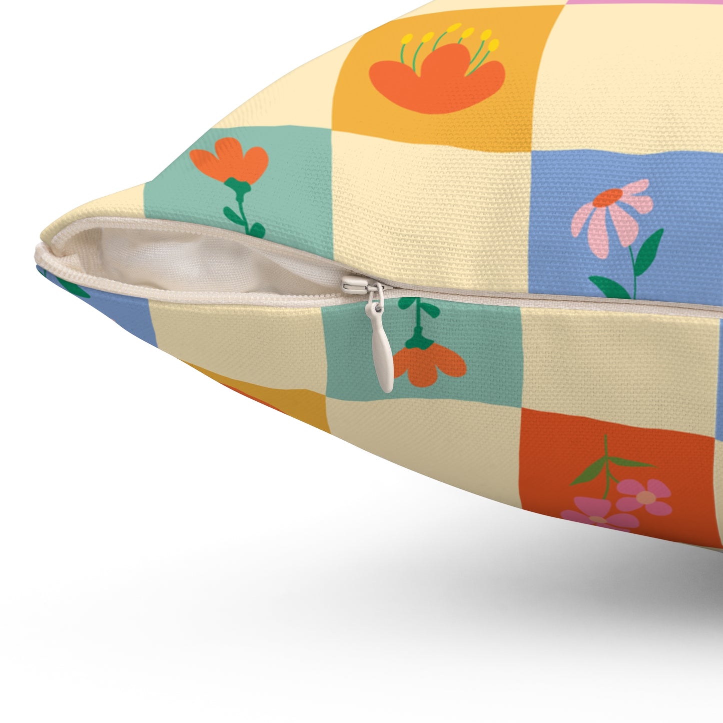 Spun Polyester Square Pillow - Flower Pattern