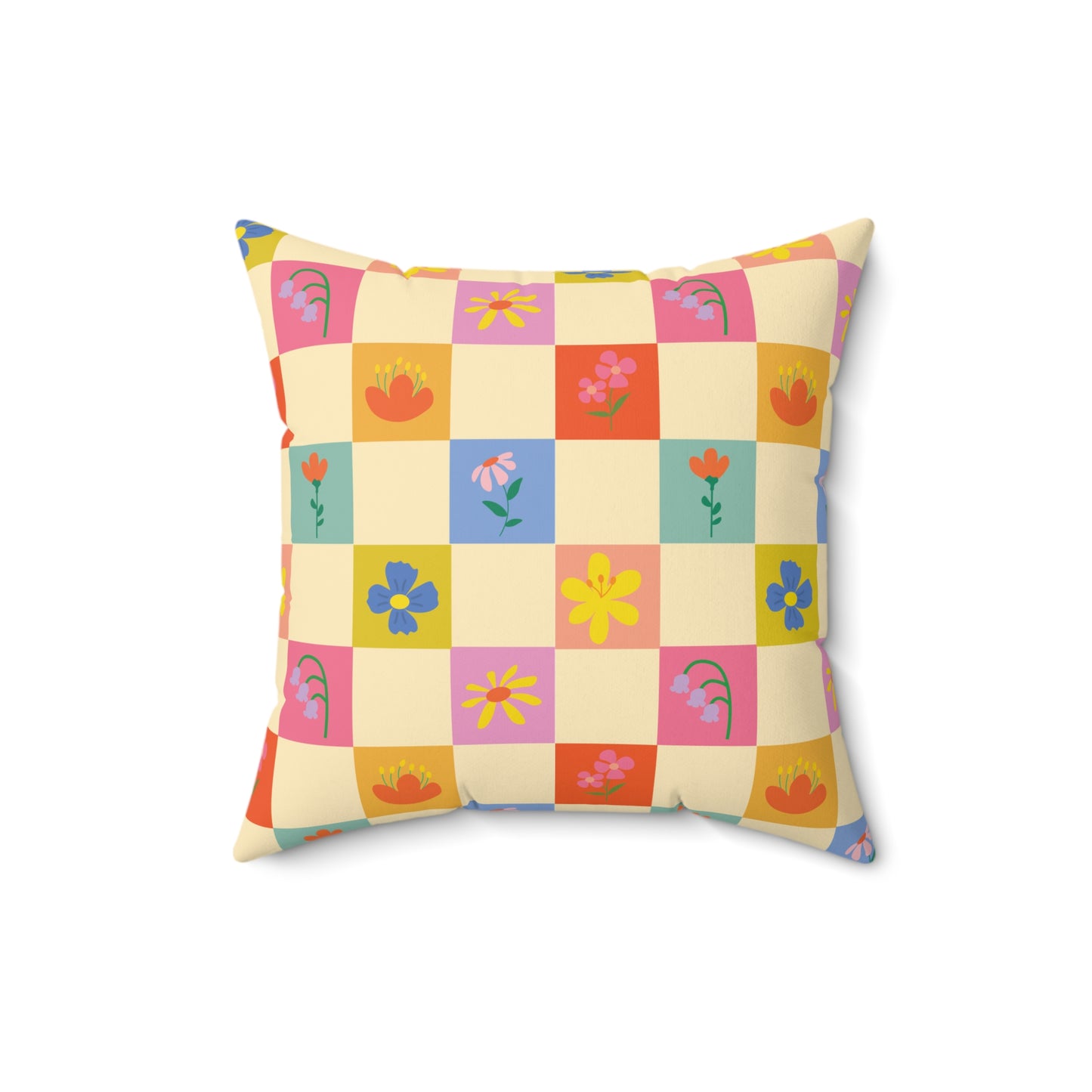 Spun Polyester Square Pillow - Flower Pattern
