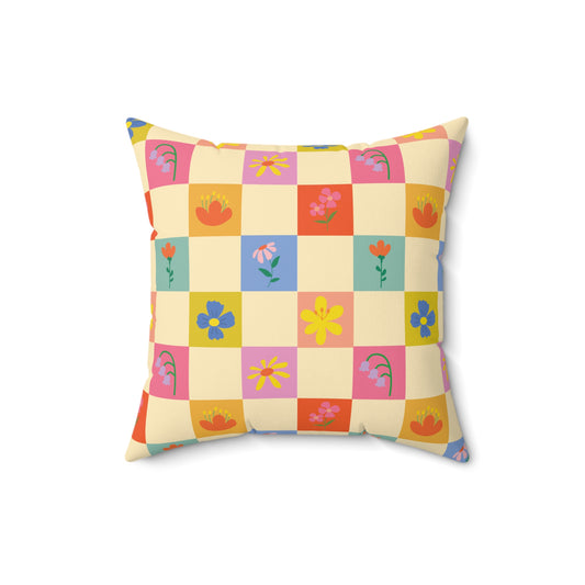 Spun Polyester Square Pillow - Flower Pattern