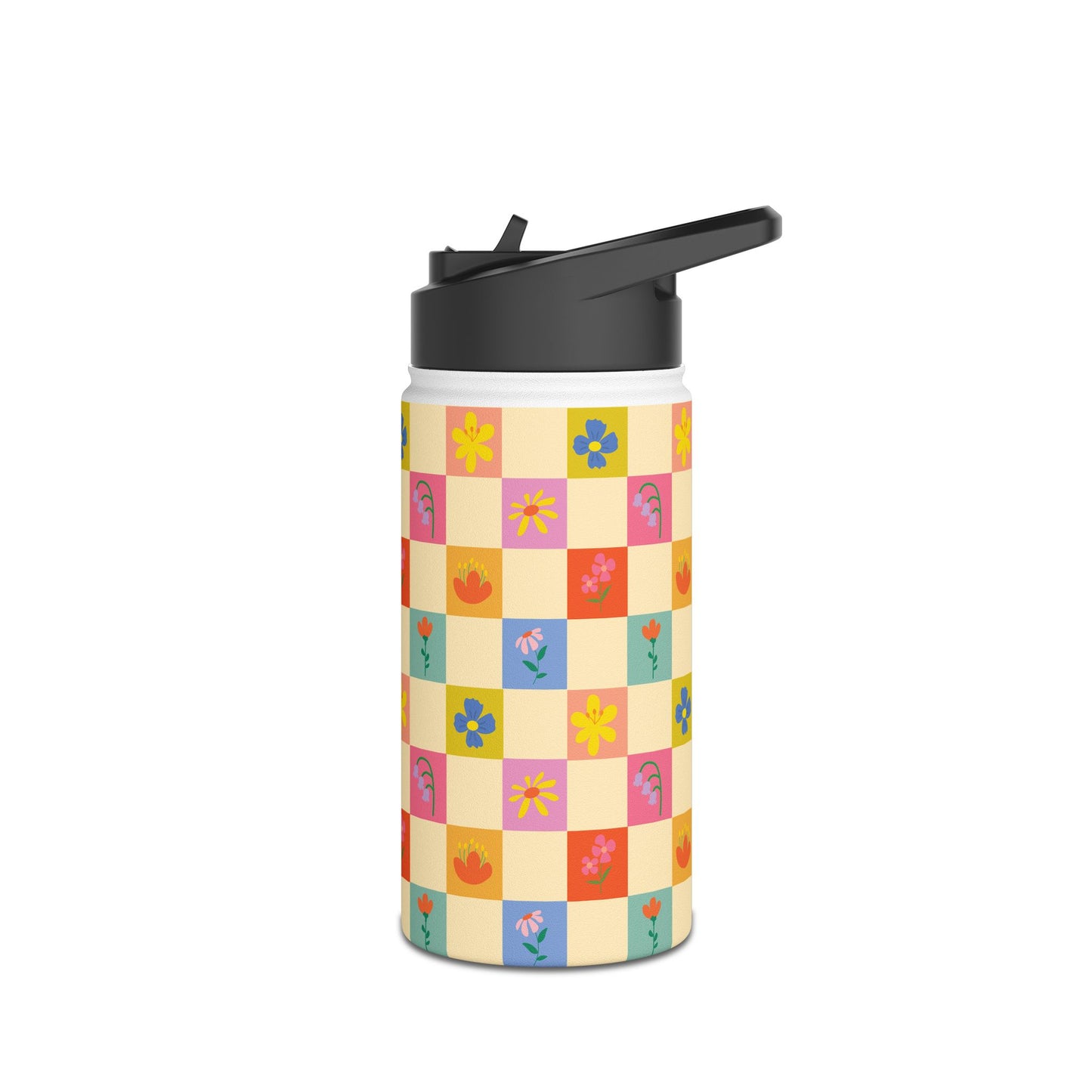 Stainless Steel Water Bottle, Standard Lid - Flower Pattern