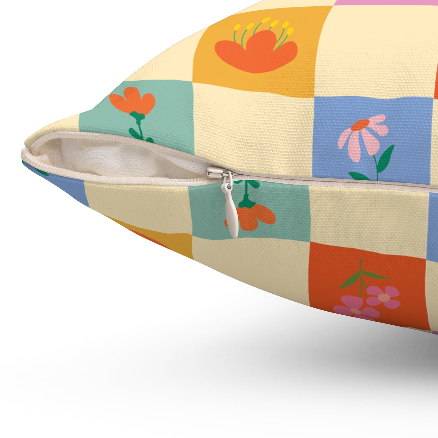 Spun Polyester Square Pillow - Flower Pattern