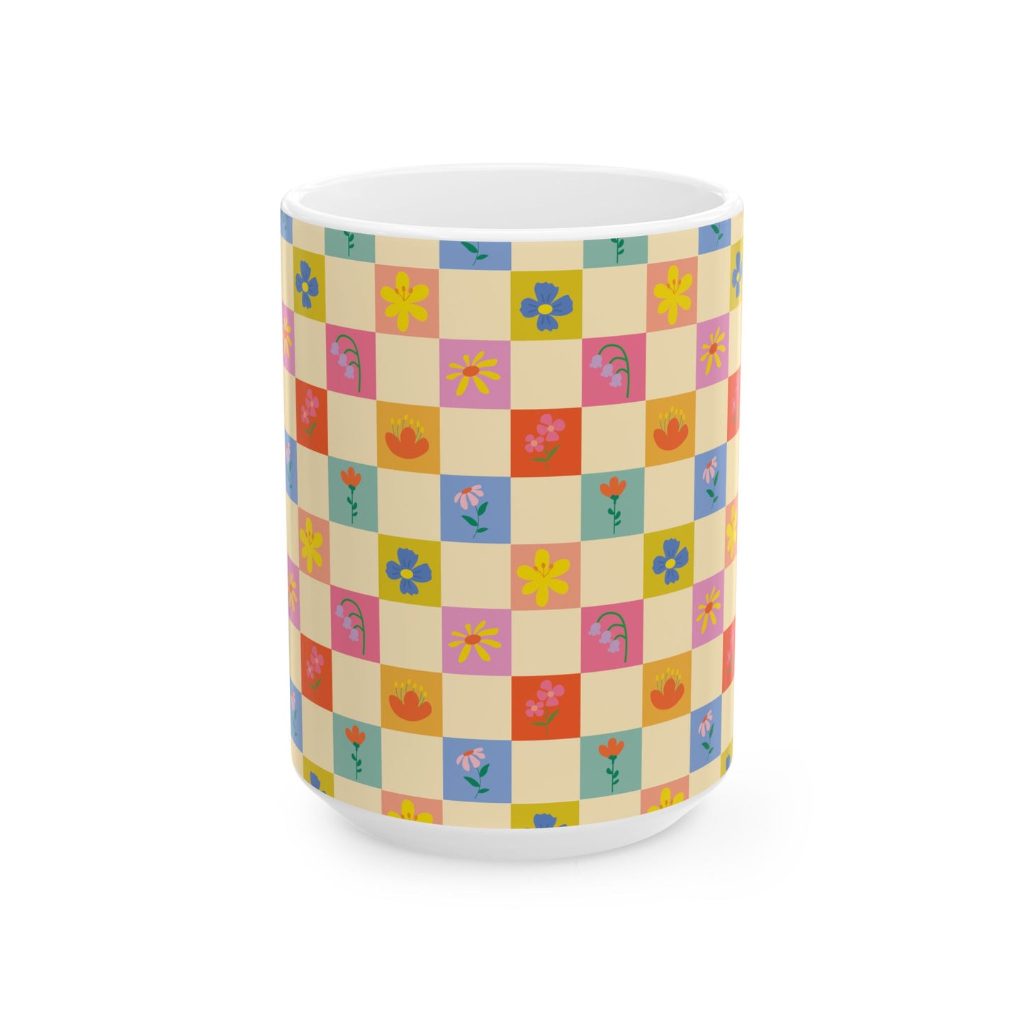 Ceramic Mug, (11oz, 15oz) - Flower Pattern