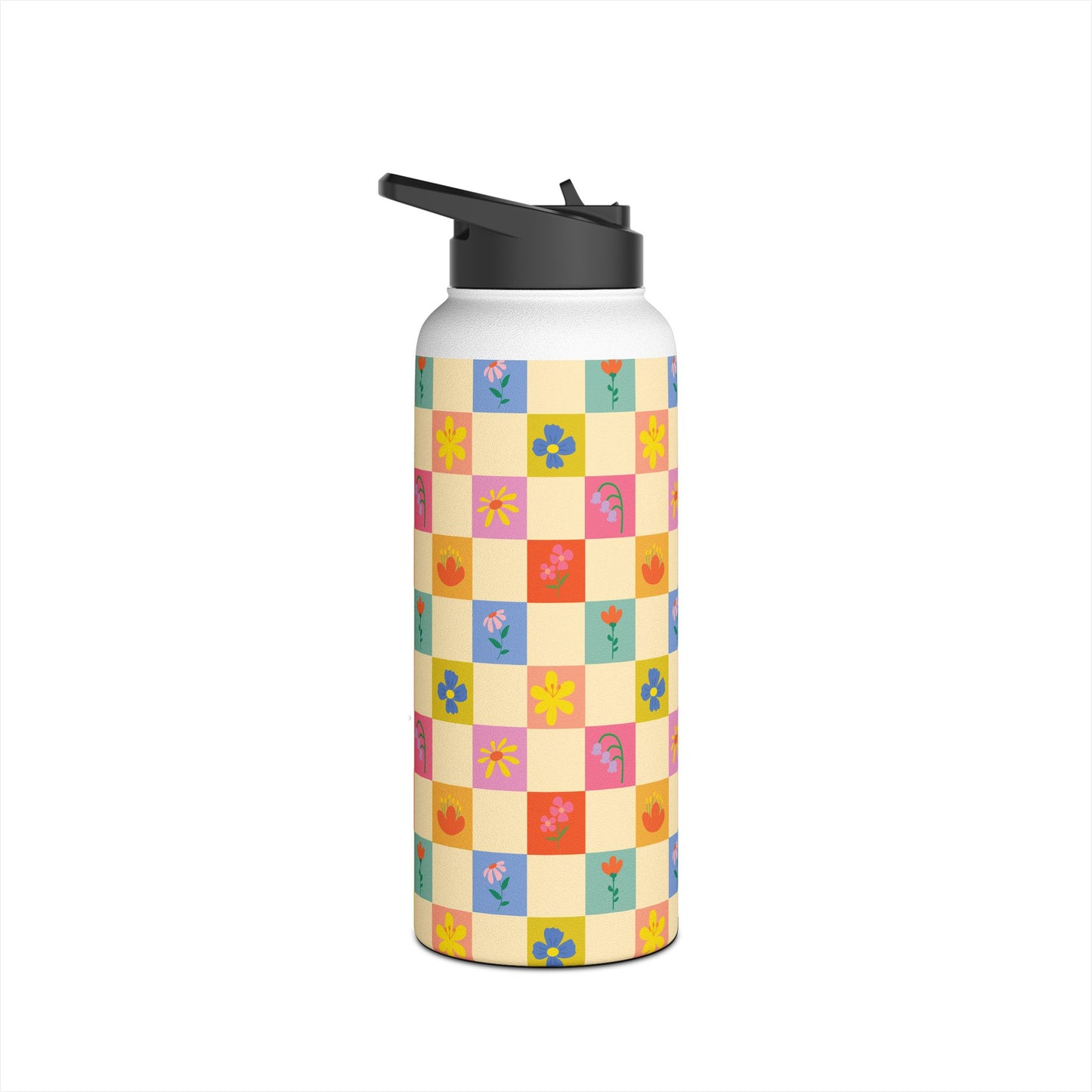 Stainless Steel Water Bottle, Standard Lid - Flower Pattern