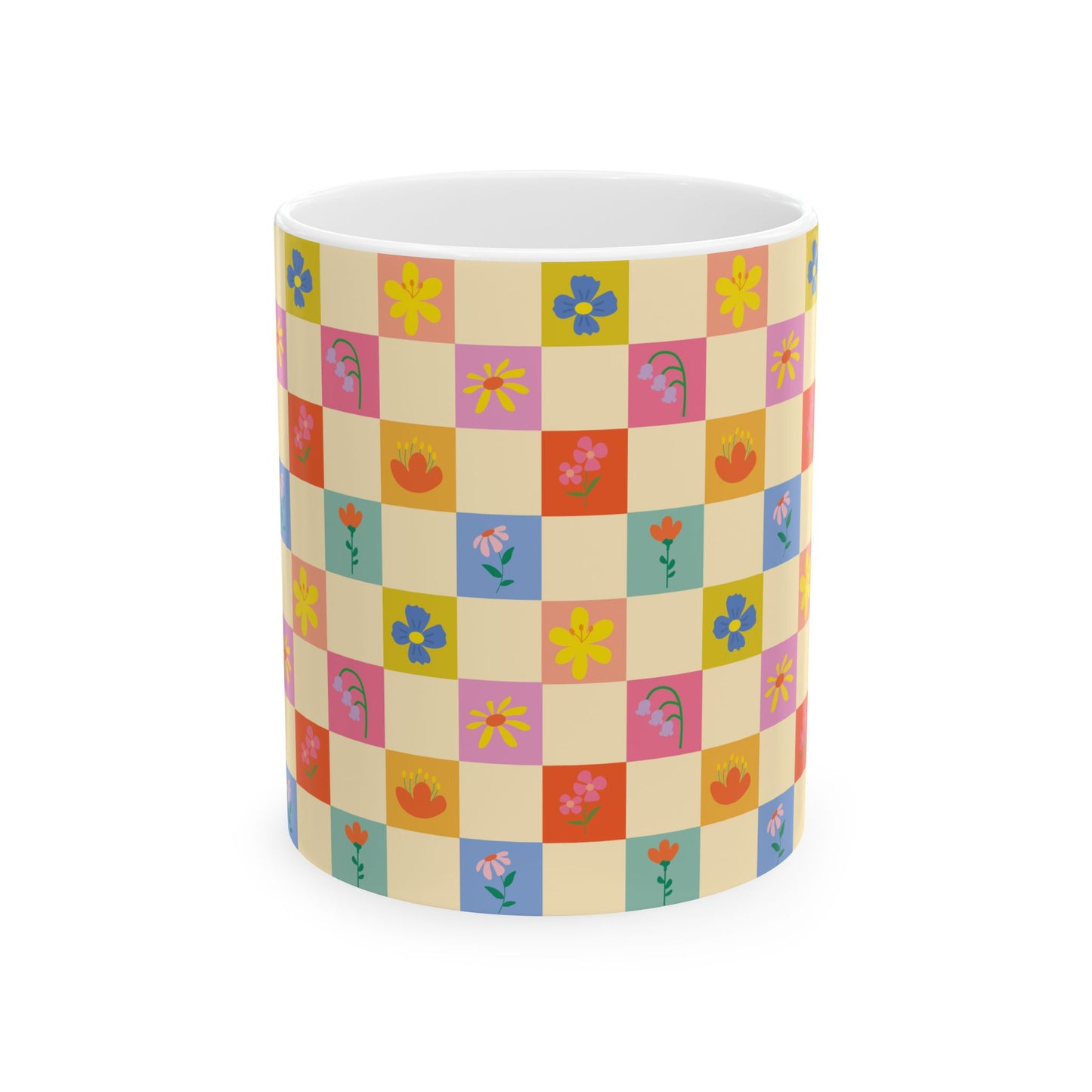 Ceramic Mug, (11oz, 15oz) - Flower Pattern